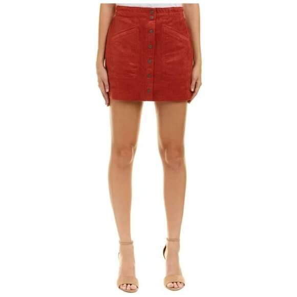 ! BCBGMaxAzria Mora Carbon Snap Front Faux Suede Snap Front Mini Skirt - Picture 1 of 5